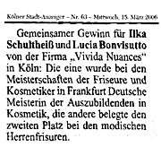 Artikel im K&ouml;lner Stadt Anzeiger